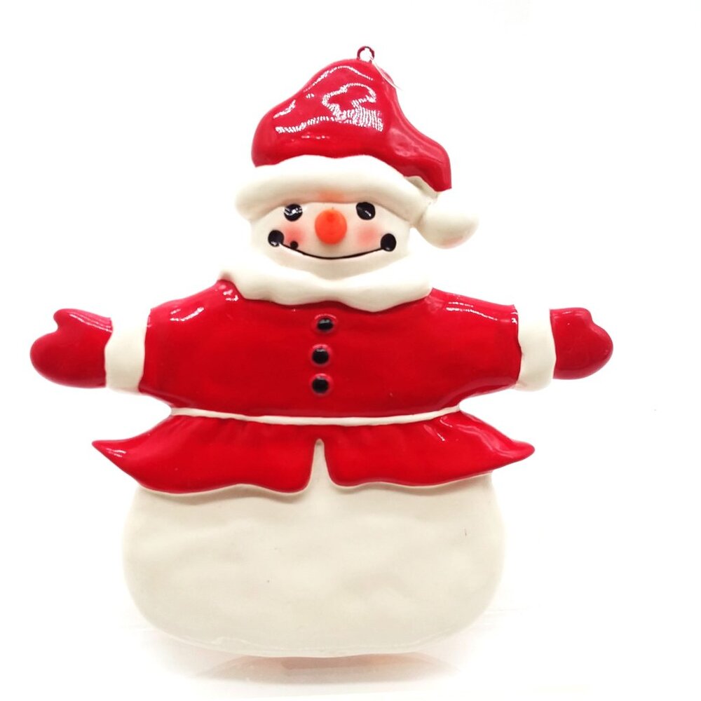 Snowman Ornament 3D Nose Christmas Hand Painted Vintage Holiday Deco Porcelain